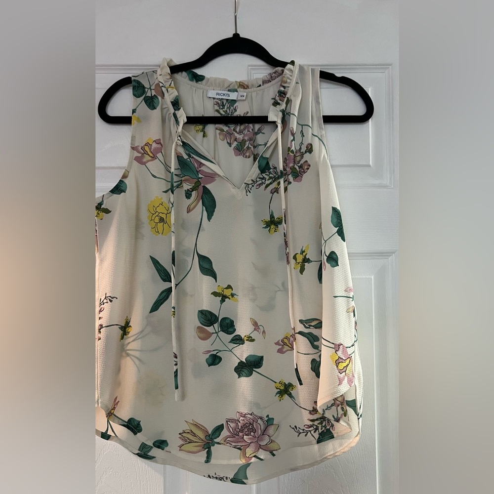 Ricki's Floral Sleeveless Blouse - Cream and Green